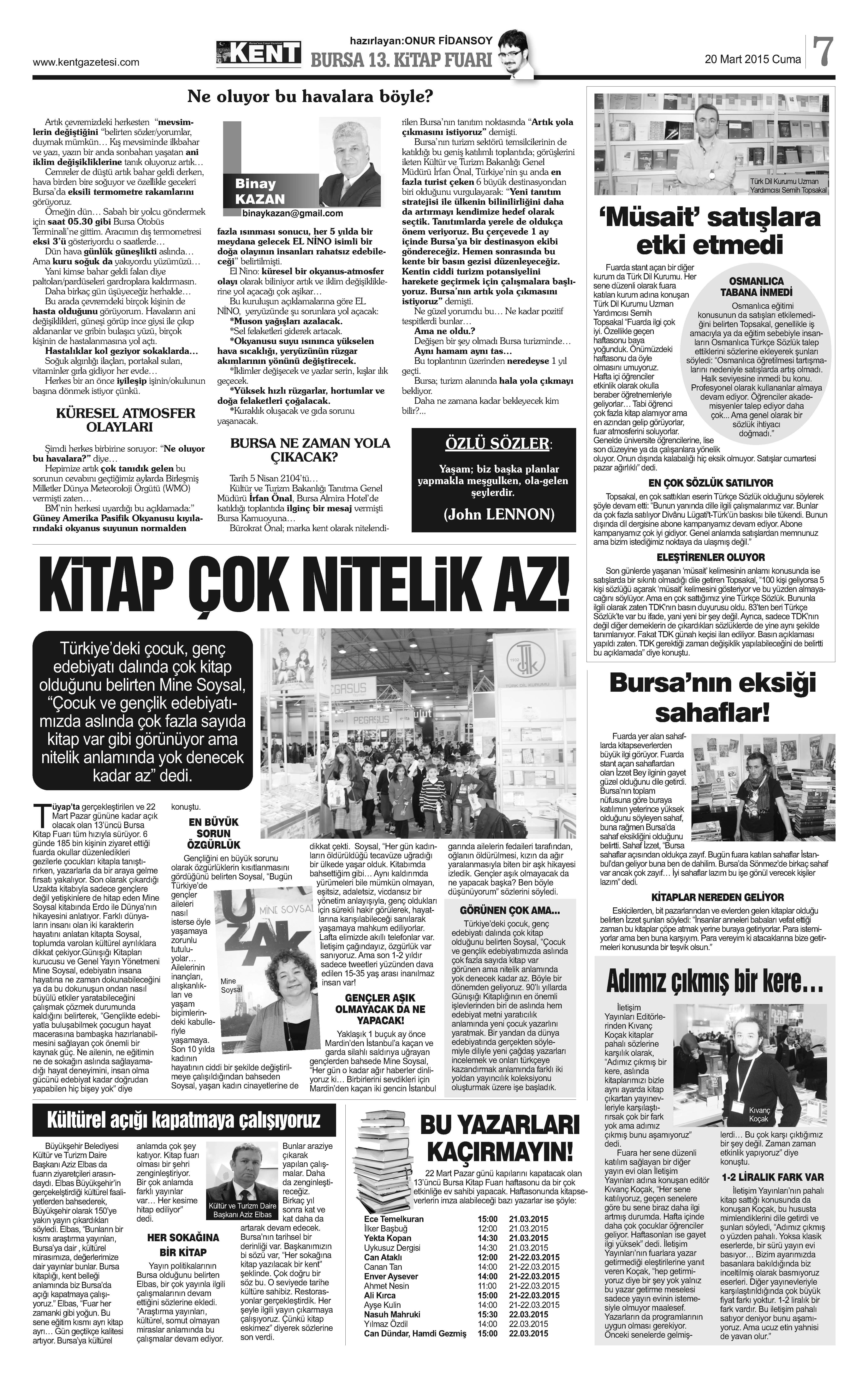 20.03.2015 Bursa Kent Gazetesi