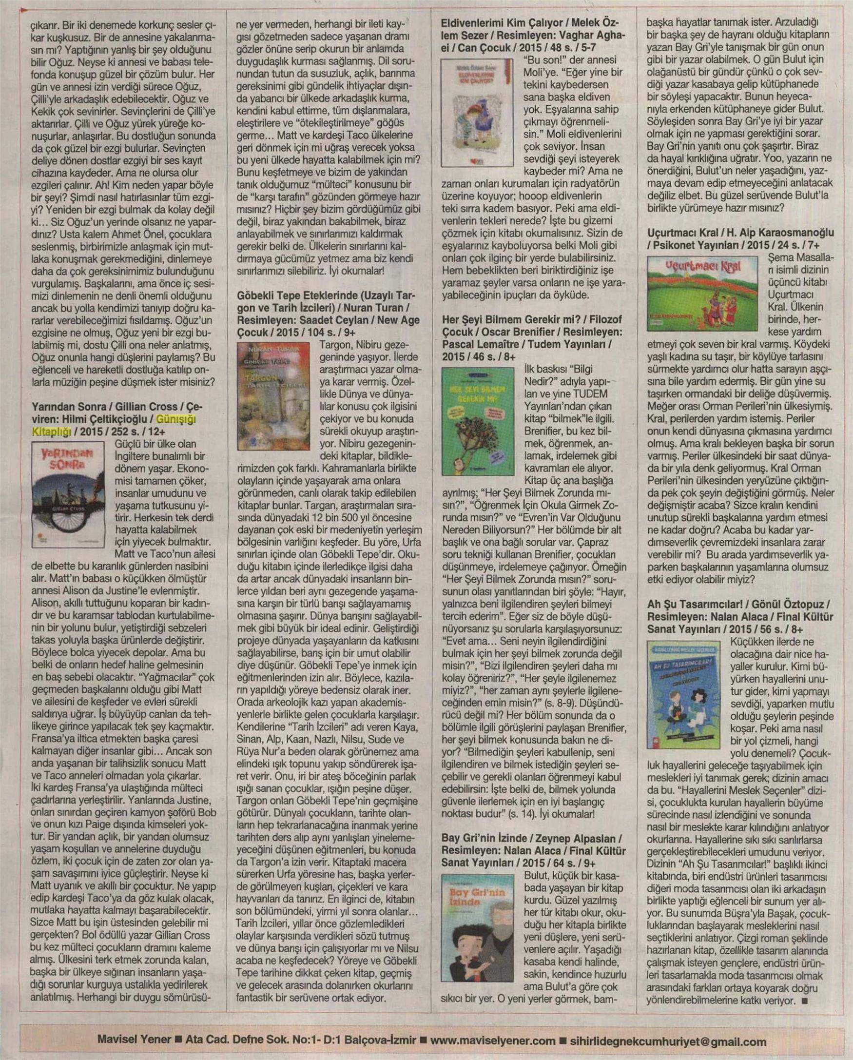30-07-2015 | Cumhuriyet Kitap | Yarından Sonra