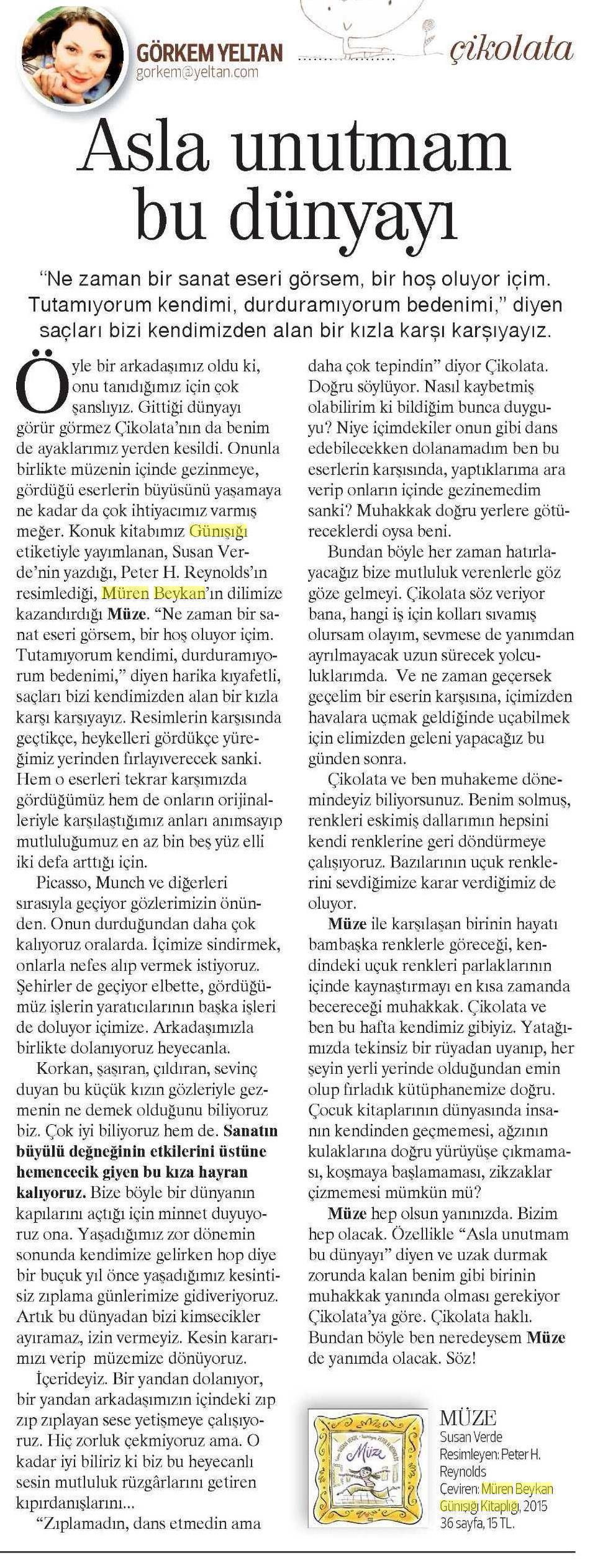 20-08-2015 | Radikal Kitap | Asla unutmam bu dünyayı