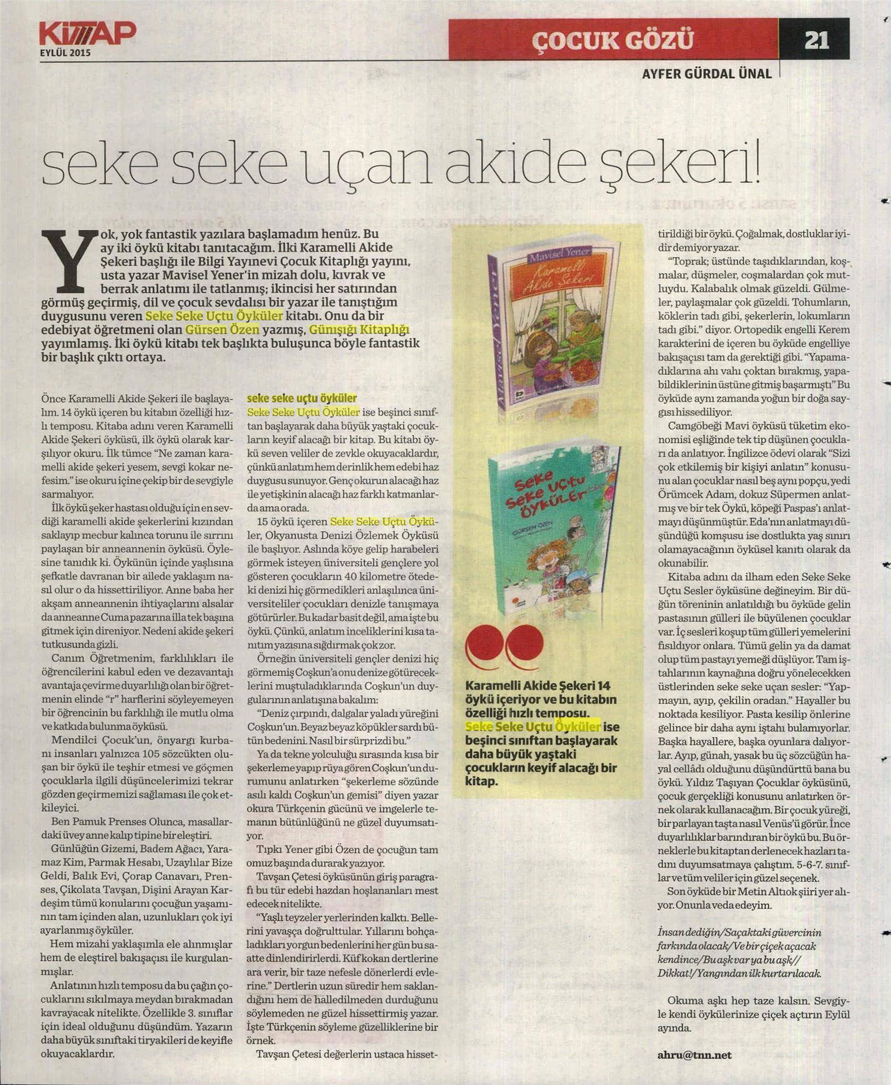 04-09-2015 | Dünya Kitap | Seke seke uçan akide şekeri!