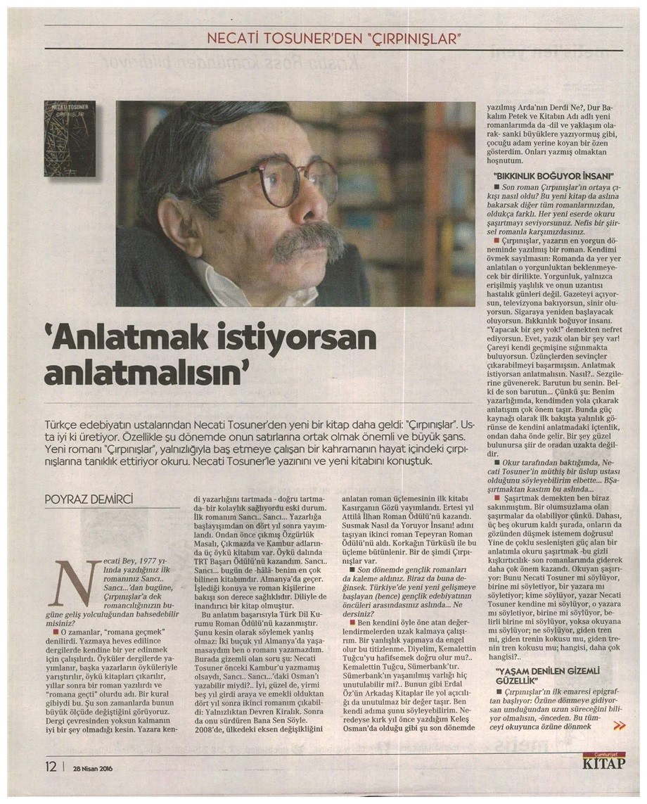 28-04-2016 | Cumhuriyet Kitap | Anlatmak istiyorsan anlatmalısın
