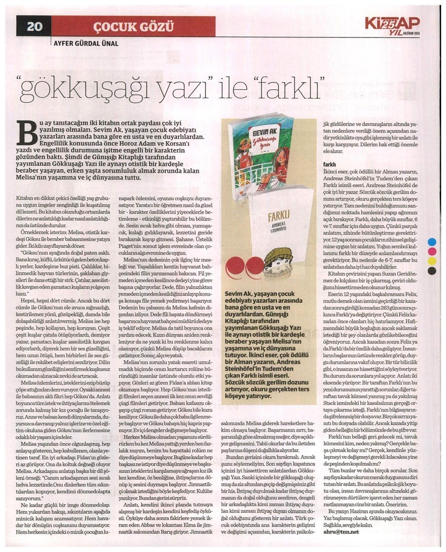 03-06-2016 | Dünya Kitap | Gökkuşağı Yazı ile Farklı