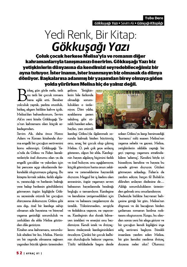 01-07-2016 | Ayraç | Yedi Renk, Bir Kitap: Gökkuşağı Yazı