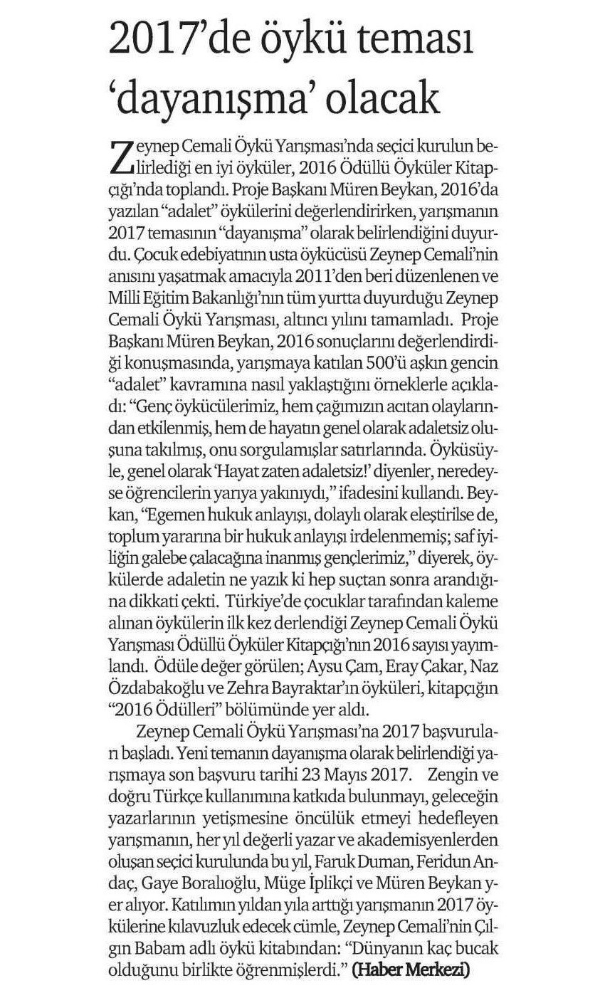 28-10-2016 | Hürses | 2017’de öykü teması ’dayanışma’ olacak