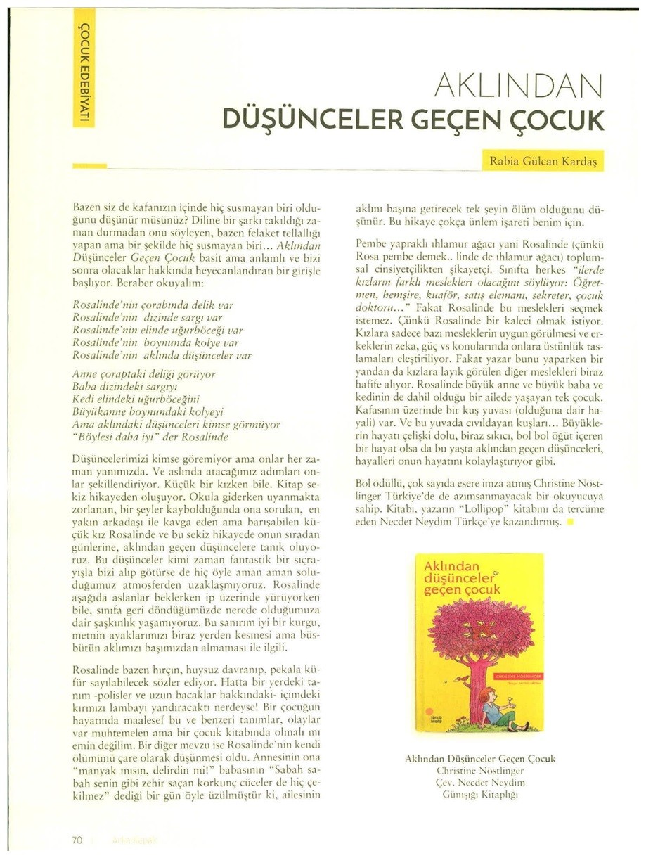01-12-2016 | Arka Kapak | Aklından Düşünceler Geçen Çocuk