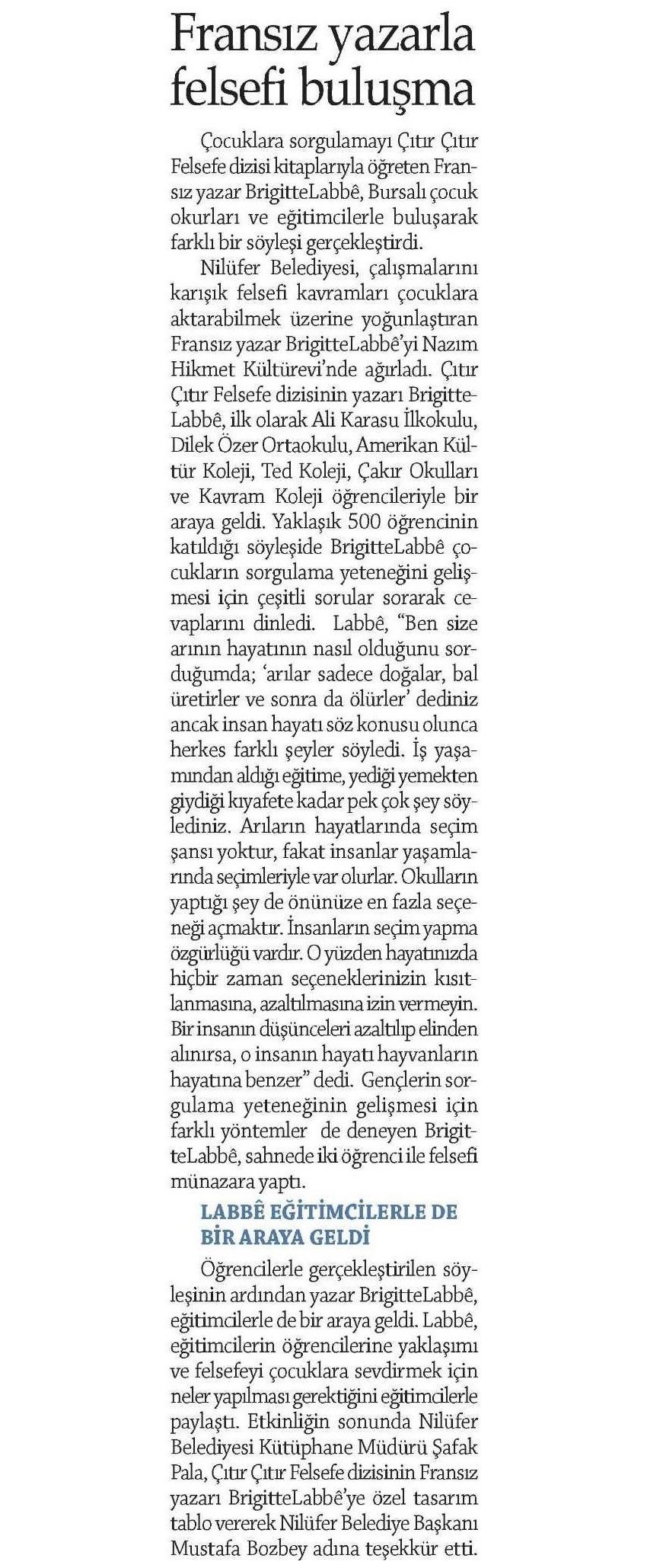 24-11-2016 | Bursa Şehir | Fransız yazarla felsefi buluşma