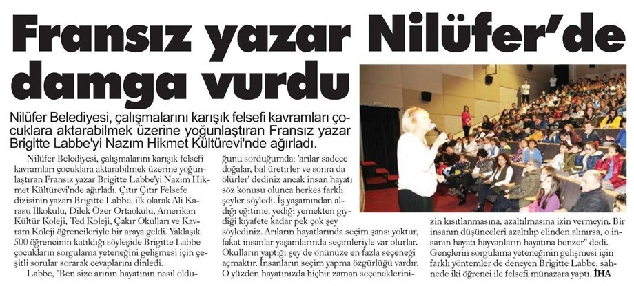 24-11-2016 | Yeni Marmara Gazetesi | Fransız yazar Nilüfer’e damga vurdu