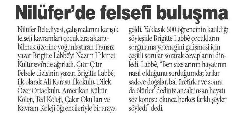 27-11-2016 | Bursa A Gazete | Nilüfer’de felsefi buluşma