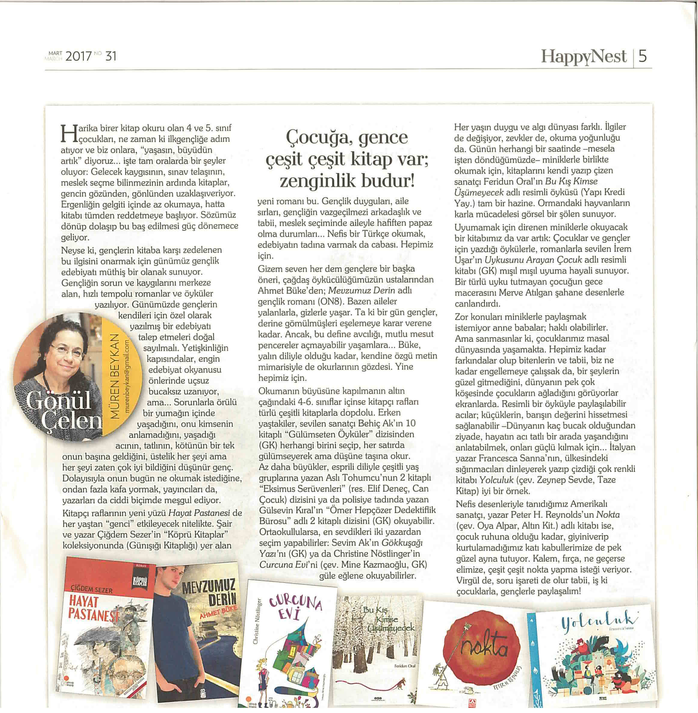 15-03-2017 | Happy Nest | Çocuğa, gence çeşit çeşit kitap var; zenginlik budur!