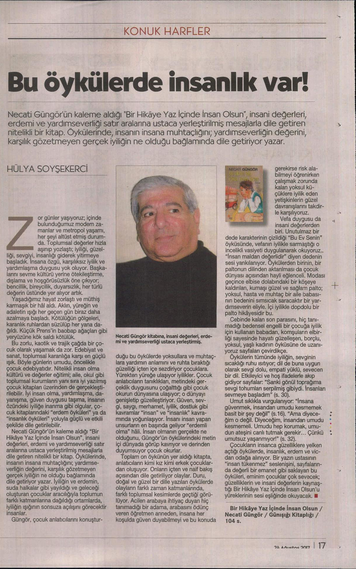 24-08-2017 | Cumhuriyet Kitap | Bu öykülerde insanlık var!
