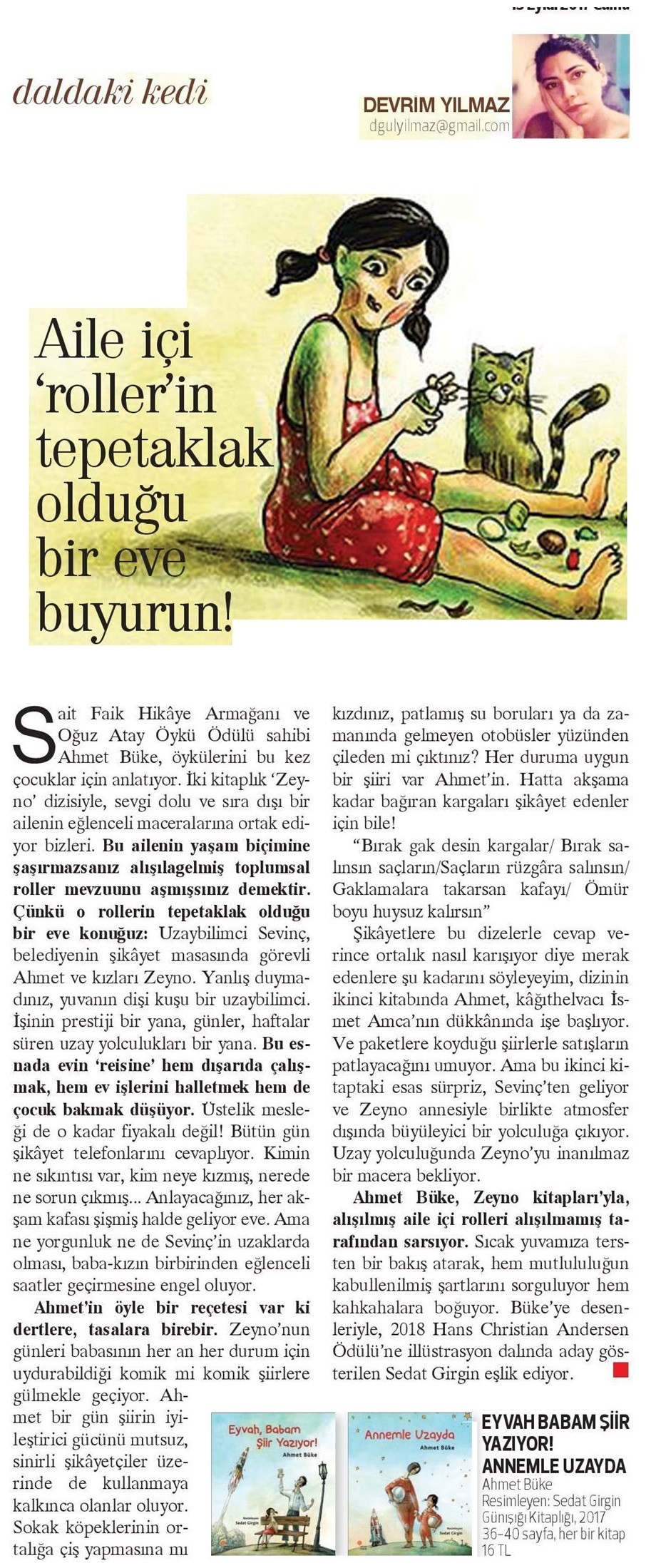 15-09-2017 | Hürriyet Kitap Sanat | Aile içi ’roller’in tepetaklak olduğu bir eve buyurun!