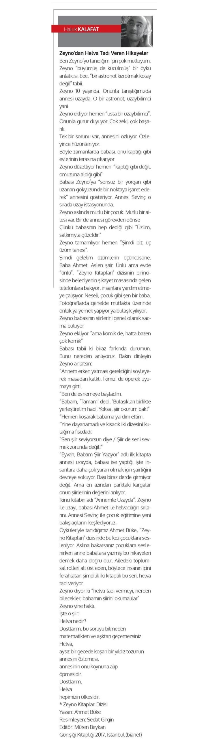18-09-2017 | Gaziantep İleri Gazetesi | Zeyno’dan Helva Tadı Veren Hikâyeler