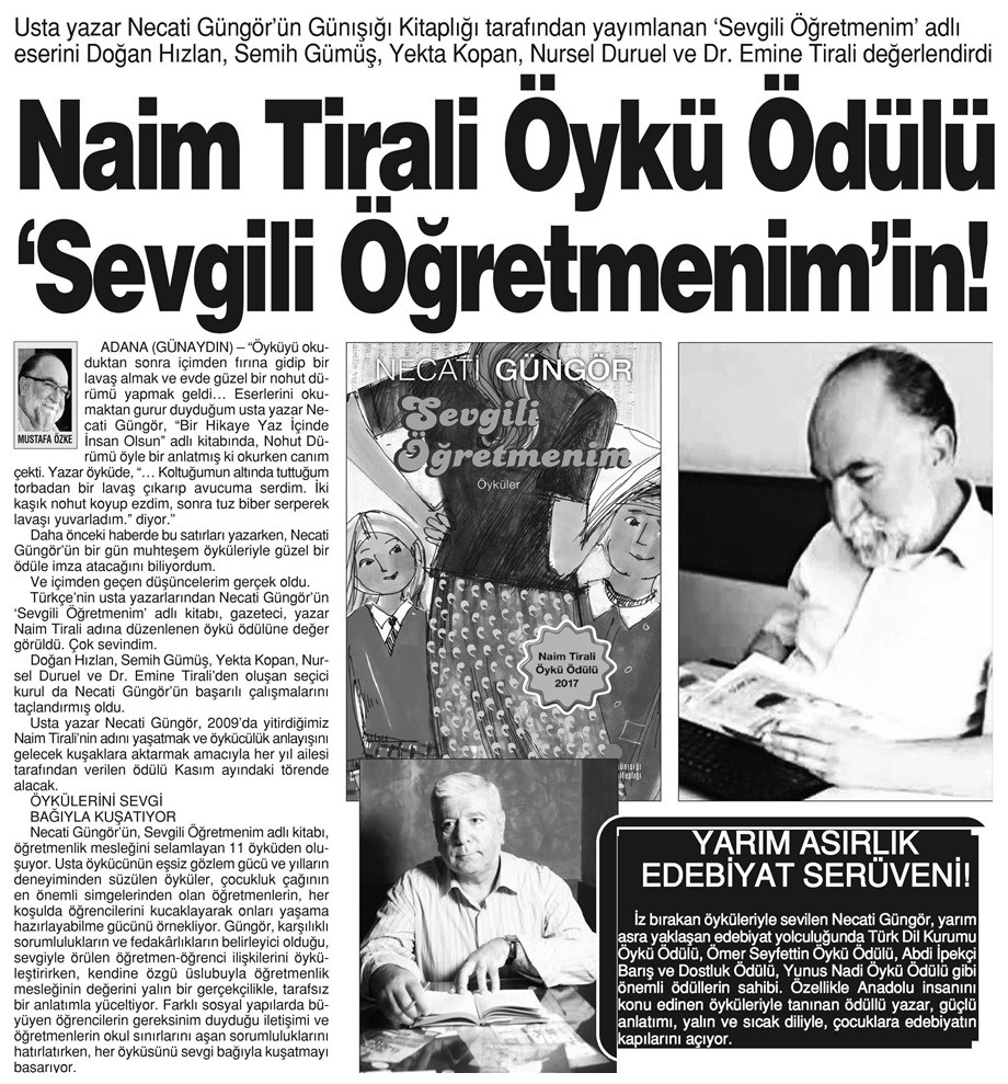 14-10-2017 | Adana Günaydın | Naim Tirali Öykü Ödülü ’Sevgili Öğretmenim’in