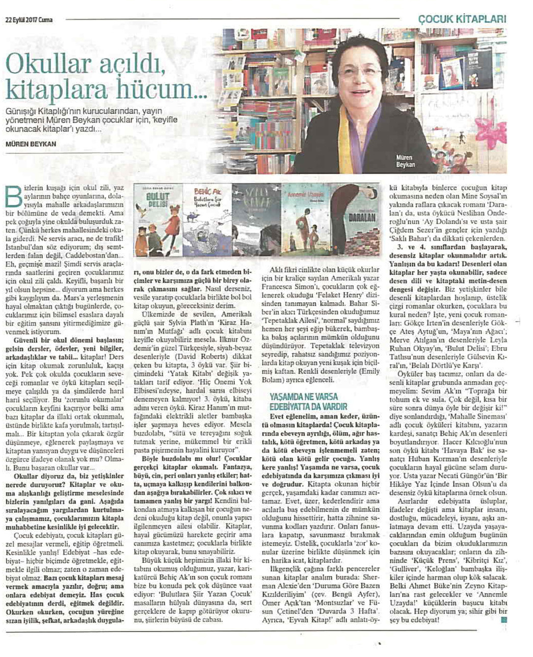 22-09-2017 | Hürriyet Kitap Sanat | Okullar açıldı, kitaplara hücum...
