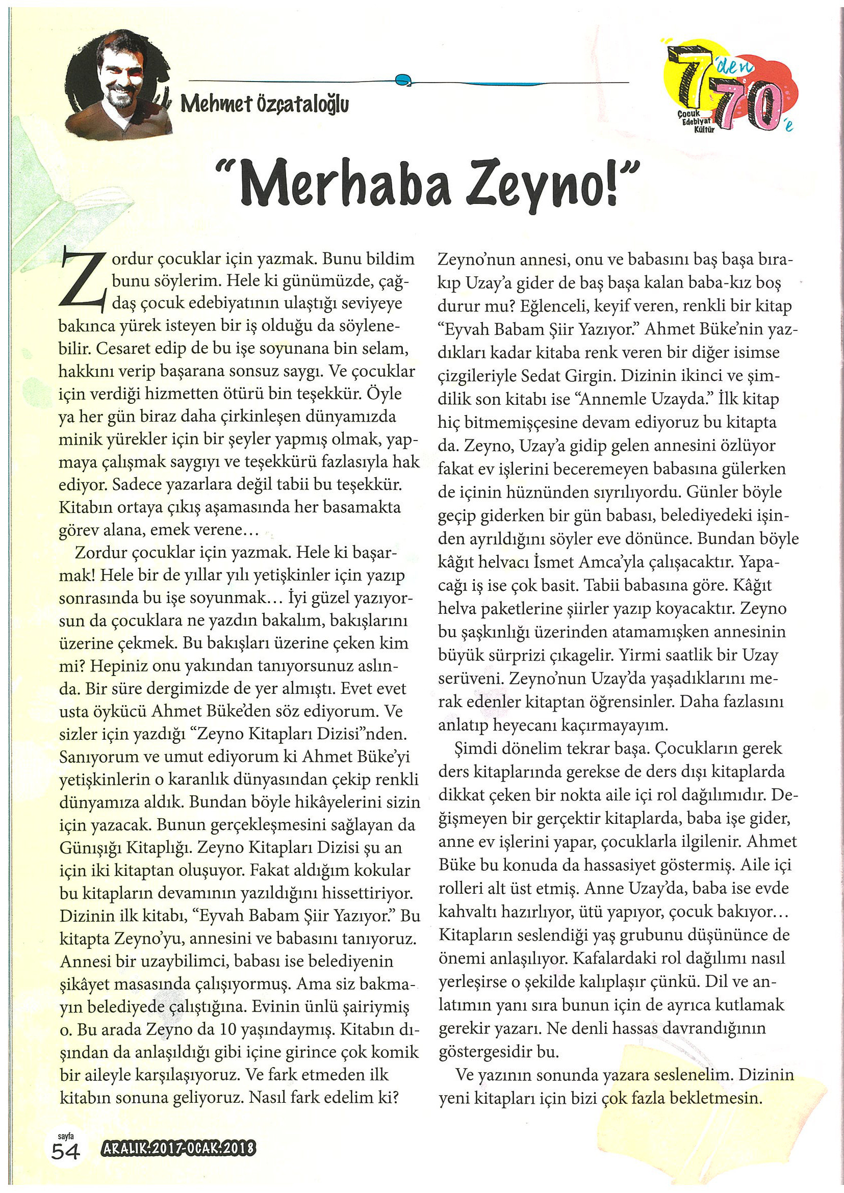 27-12-2017 | YediYetmiş Dergi | Merhaba Zeyno!