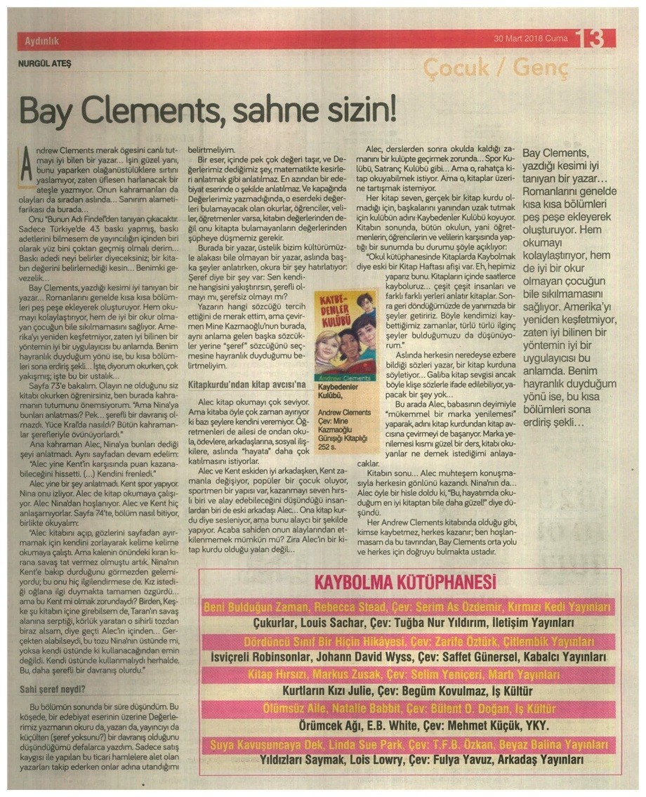04-04-2018 | Aydınlık Kitap | Bay Clements, sahne sizin!